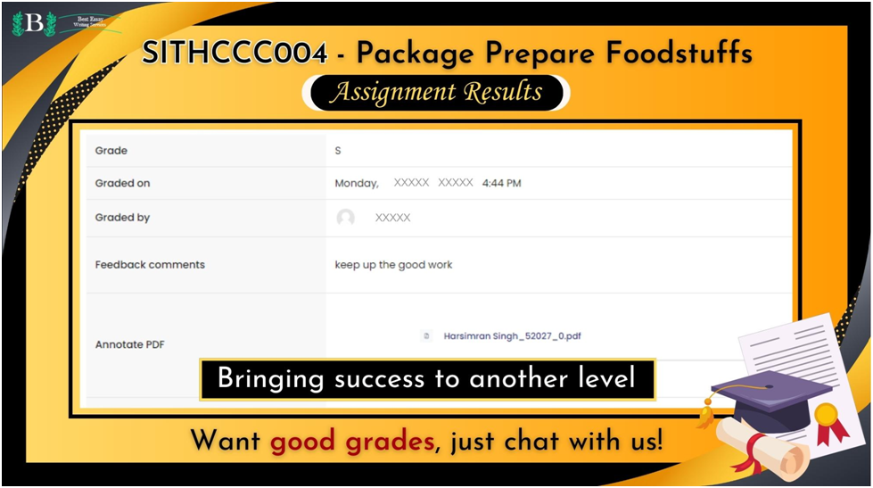 Best Score Grades Result - SITHCCC004 - Packaged Prepared Foodstuffs